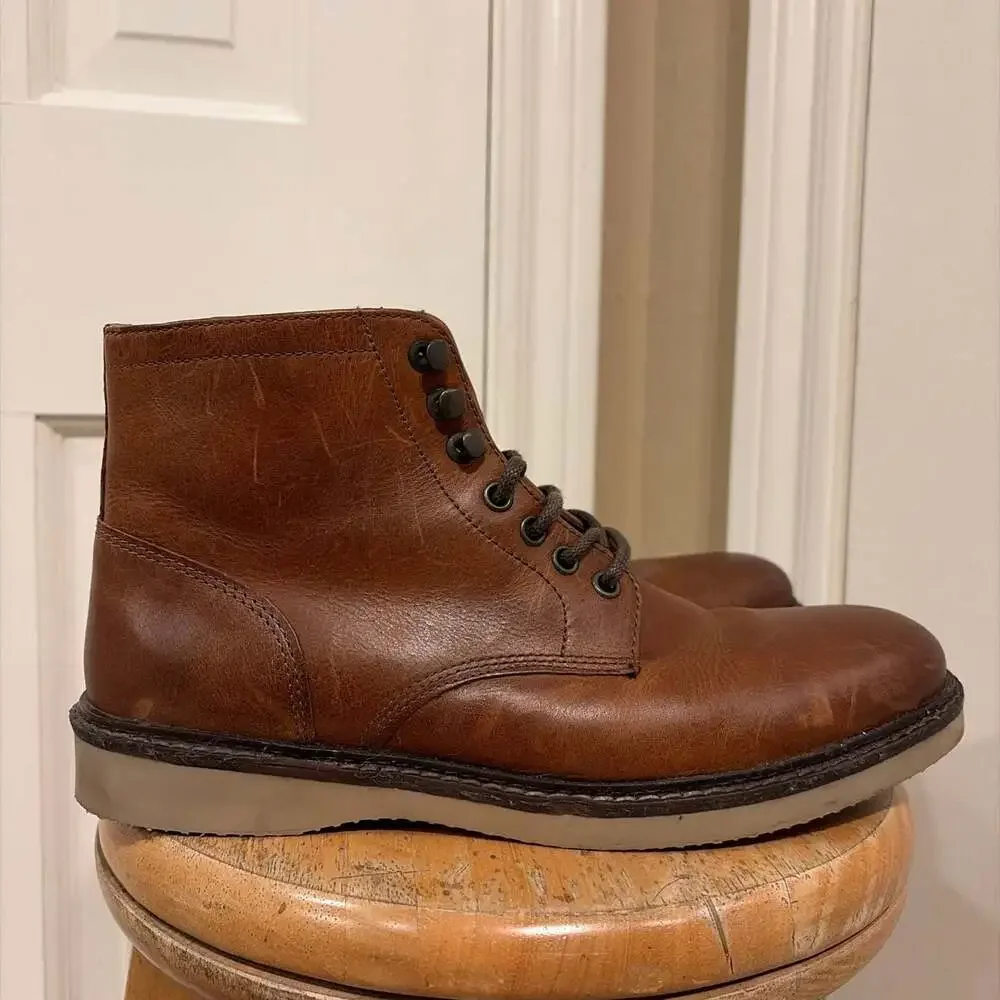 Crown Vintage Men's Brown Leather Lace-Up Combat Boots Size 9